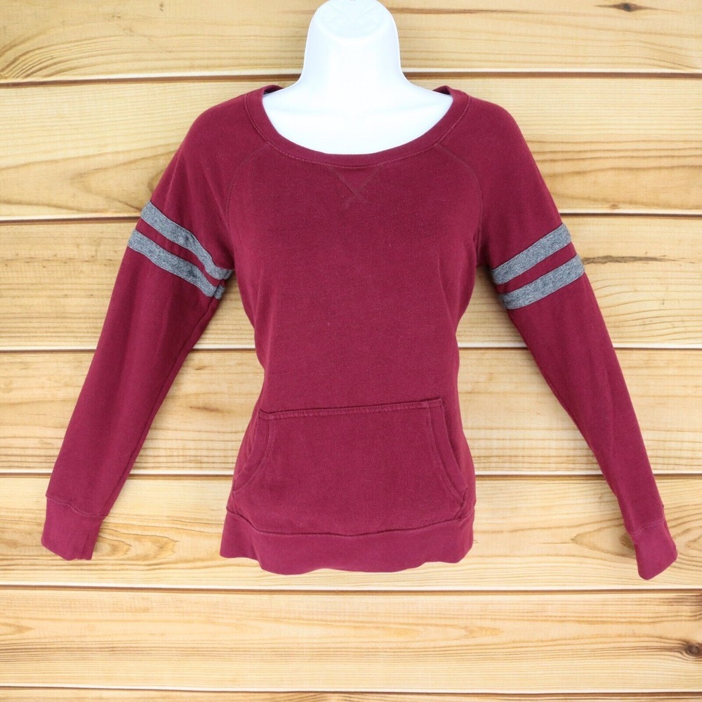 SO Perfect Sweatshirt Womens Size S Maroon‎ Gray Cotton Blend Front Pocket Soft